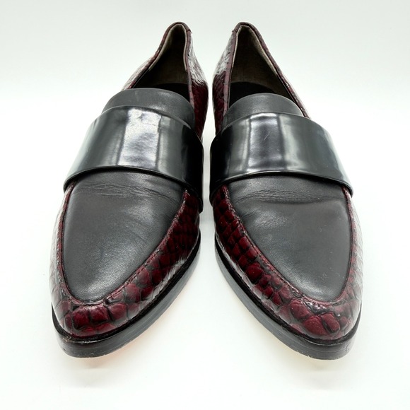 PHILLIP LIM Quinn Heeled Loafer Womens 7 Burgundy Black Croc Embossed Block Luxe - Picture 3 of 12